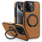 For iPhone 15 Pro Max Case with Ring Kickstand Compatible with MagSafe PU Leather Back Cover - Brown - 1