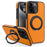 For iPhone 15 Pro Case with Ring Kickstand Compatible with MagSafe PU Leather Back Cover - Orange - 1