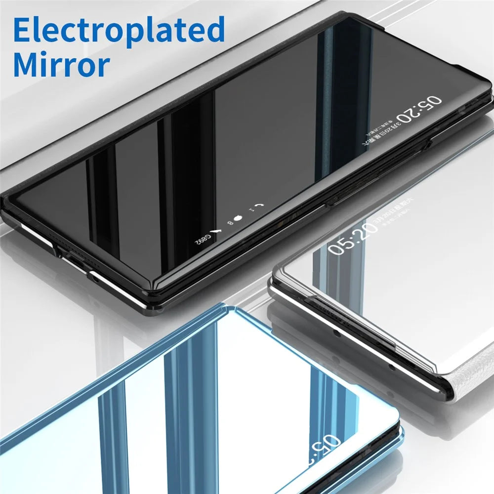 For vivo X Fold3 Leather Case Mirror Surface Electroplating Phone Cover with View Window - Silver - 3