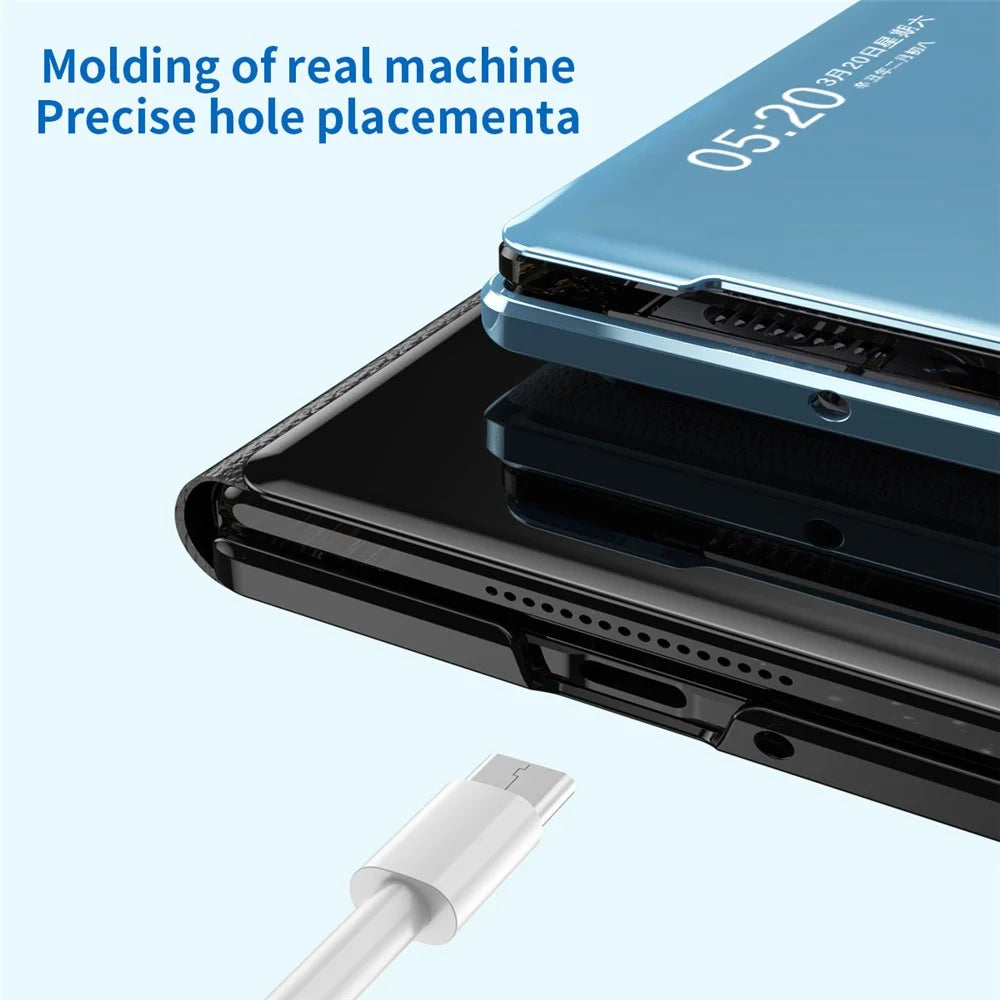 For vivo X Fold3 Leather Case Mirror Surface Electroplating Phone Cover with View Window - Silver - 5