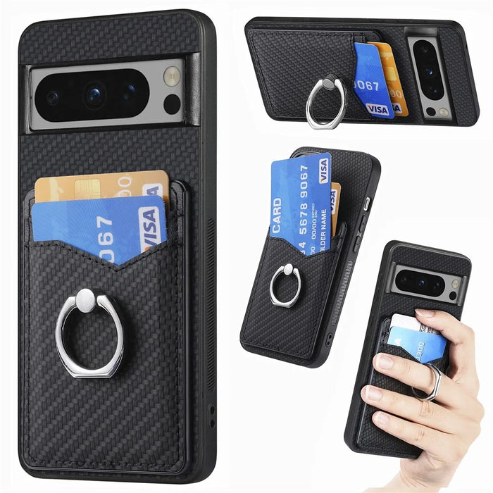 For Google Pixel 8 Pro Kickstand Case Leather Coated PC+TPU Phone Cover   - Black - 1