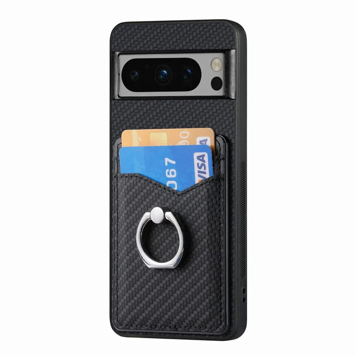 For Google Pixel 8 Pro Kickstand Case Leather Coated PC+TPU Phone Cover   - Black - 2