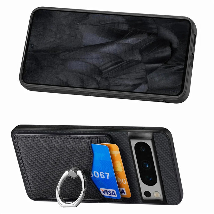 For Google Pixel 8 Pro Kickstand Case Leather Coated PC+TPU Phone Cover   - Black - 4