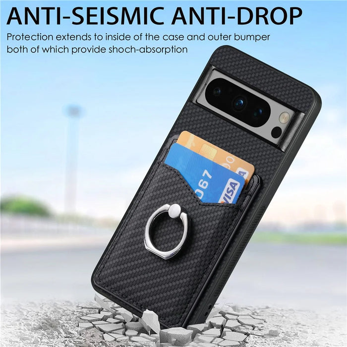 For Google Pixel 8 Pro Kickstand Case Leather Coated PC+TPU Phone Cover   - Black - 5