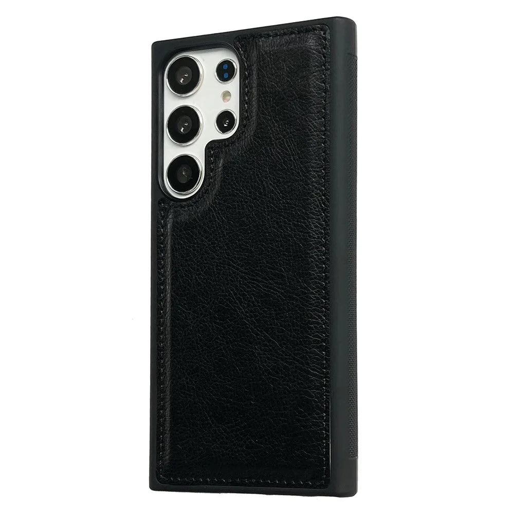 For Samsung Galaxy S23 Ultra Cases Calf Texture PU Leather+TPU Cell Phone Cover - Black - 1