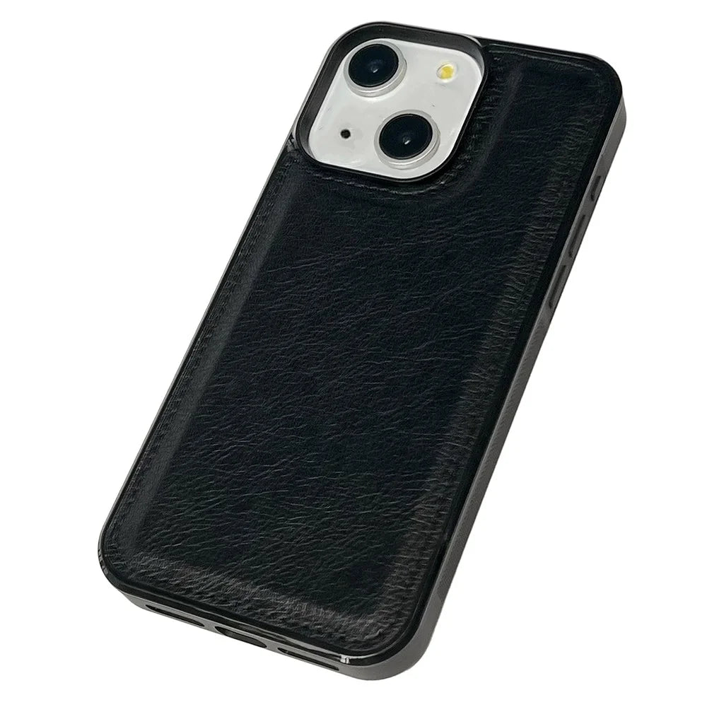 For iPhone 15 Cases Calf Texture PU Leather+TPU Slim Phone Cover - Black - 3