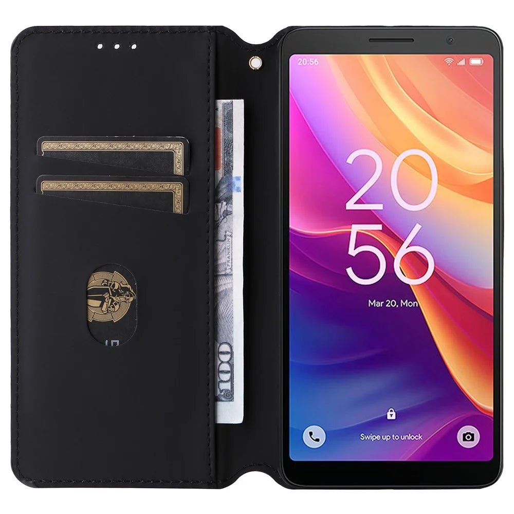 For TCL 501 T433D Case Rhombus Imprinted Phone Cover with Wallet Card Slots - Silver - 2