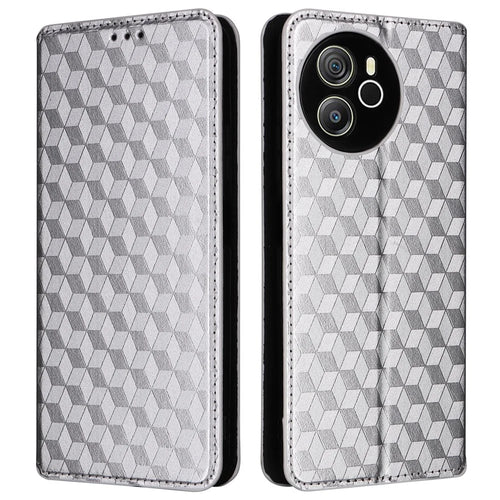 For Blackview Shark 8 / Oscal Tiger 12 Leather Case Rhombus Wallet Stand Flip Phone Cover - Silver - 1