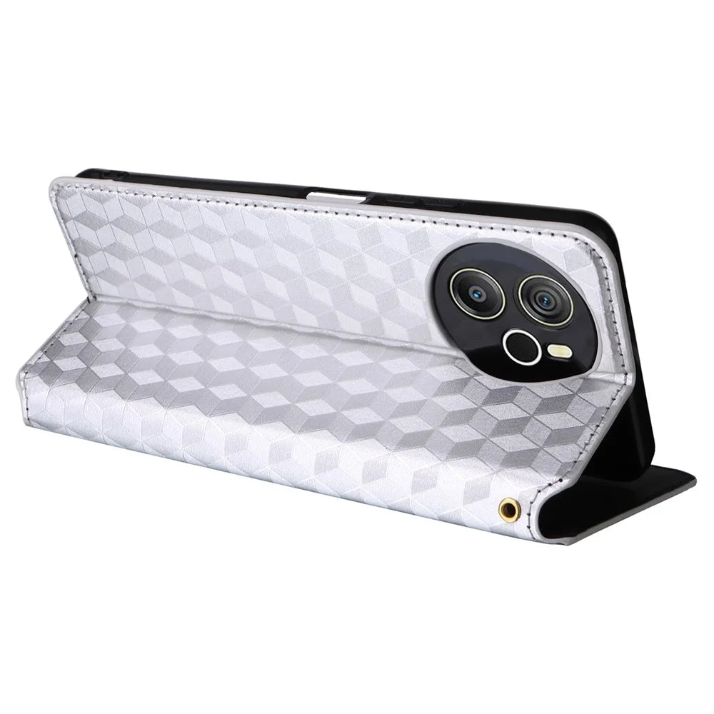 For Blackview Shark 8 / Oscal Tiger 12 Leather Case Rhombus Wallet Stand Flip Phone Cover - Silver - 4