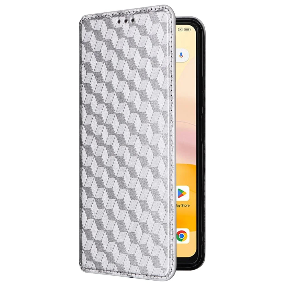 For Blackview Shark 8 / Oscal Tiger 12 Leather Case Rhombus Wallet Stand Flip Phone Cover - Silver - 5