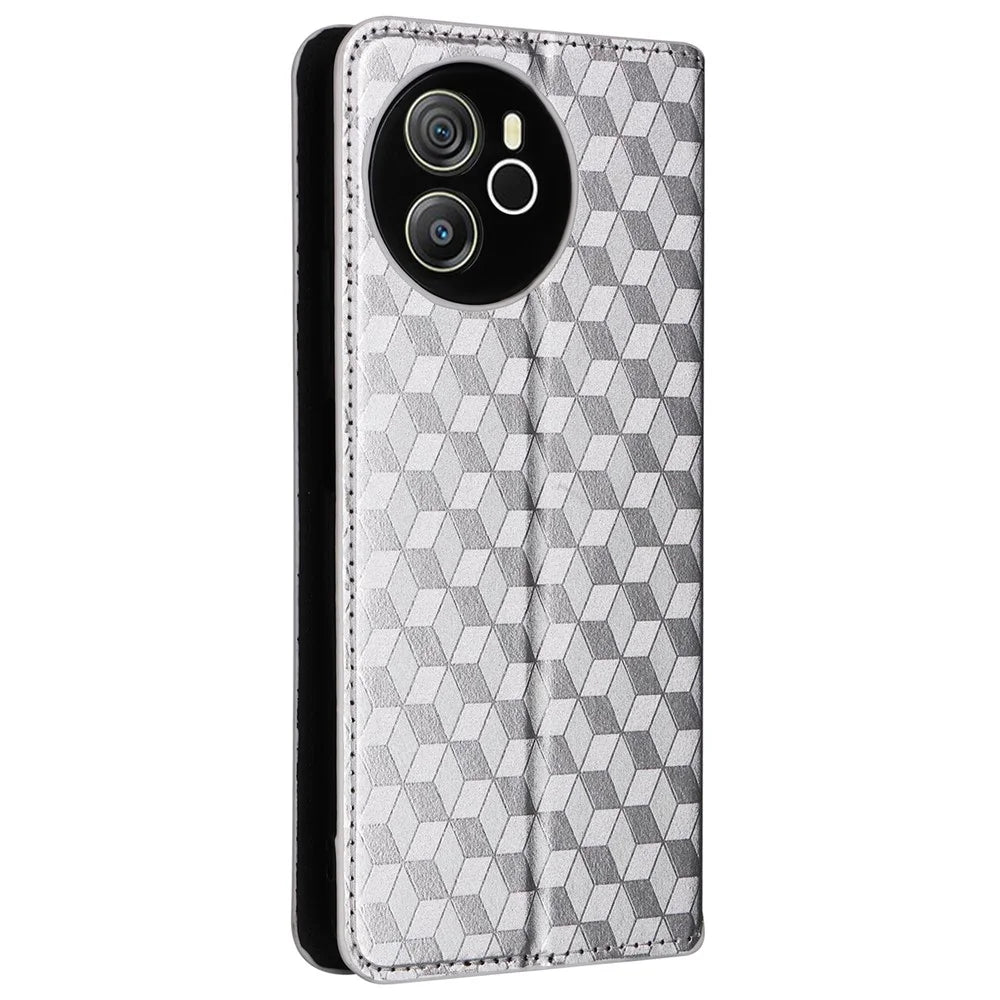 For Blackview Shark 8 / Oscal Tiger 12 Leather Case Rhombus Wallet Stand Flip Phone Cover - Silver - 6