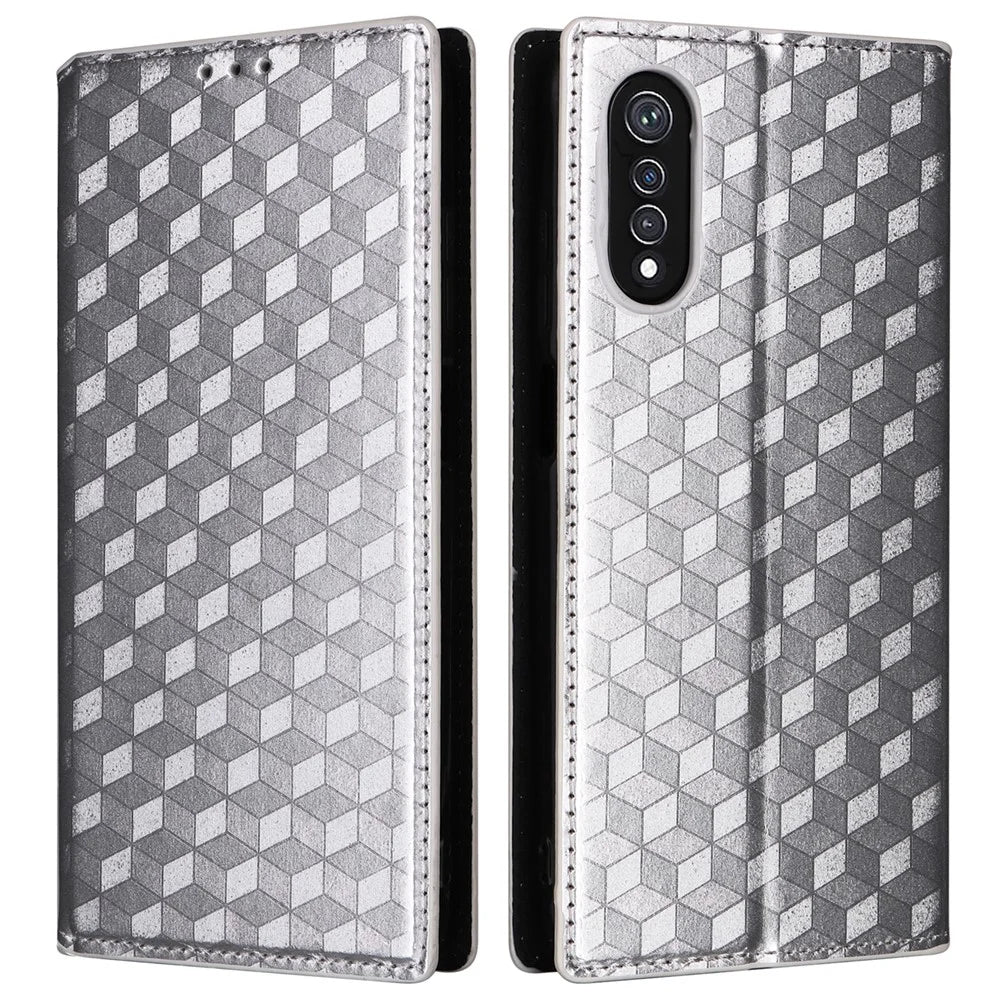 For Cubot X70 Case Rhombus Imprinted PU Leather Magnetic Auto-absorbed Phone Cover - Silver - 1