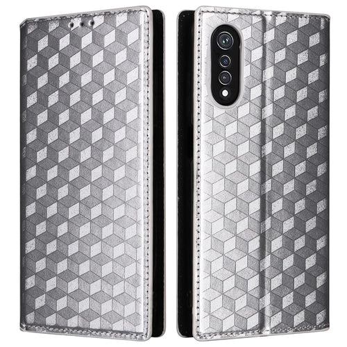 For Cubot X70 Case Rhombus Imprinted PU Leather Magnetic Auto-absorbed Phone Cover - Silver - 1