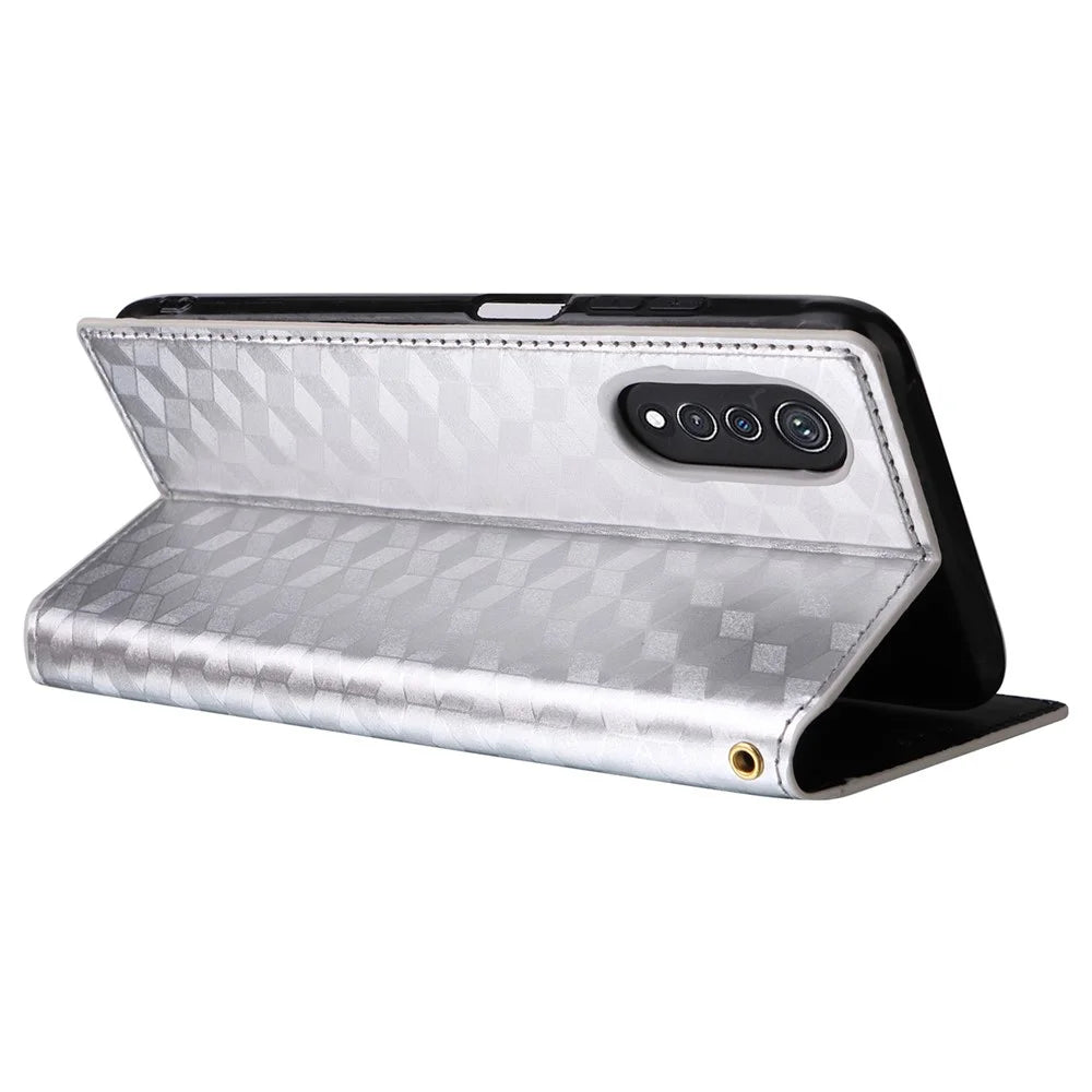 For Cubot X70 Case Rhombus Imprinted PU Leather Magnetic Auto-absorbed Phone Cover - Silver - 4