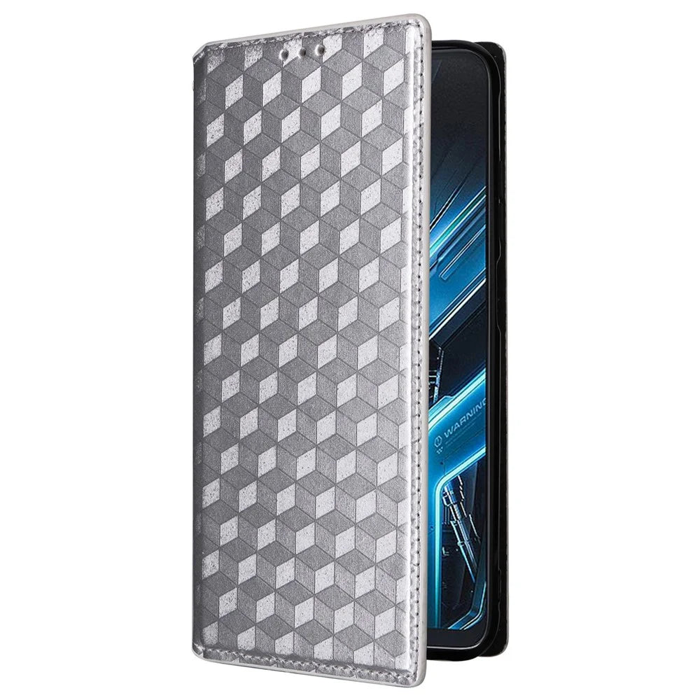 For Cubot X70 Case Rhombus Imprinted PU Leather Magnetic Auto-absorbed Phone Cover - Silver - 5