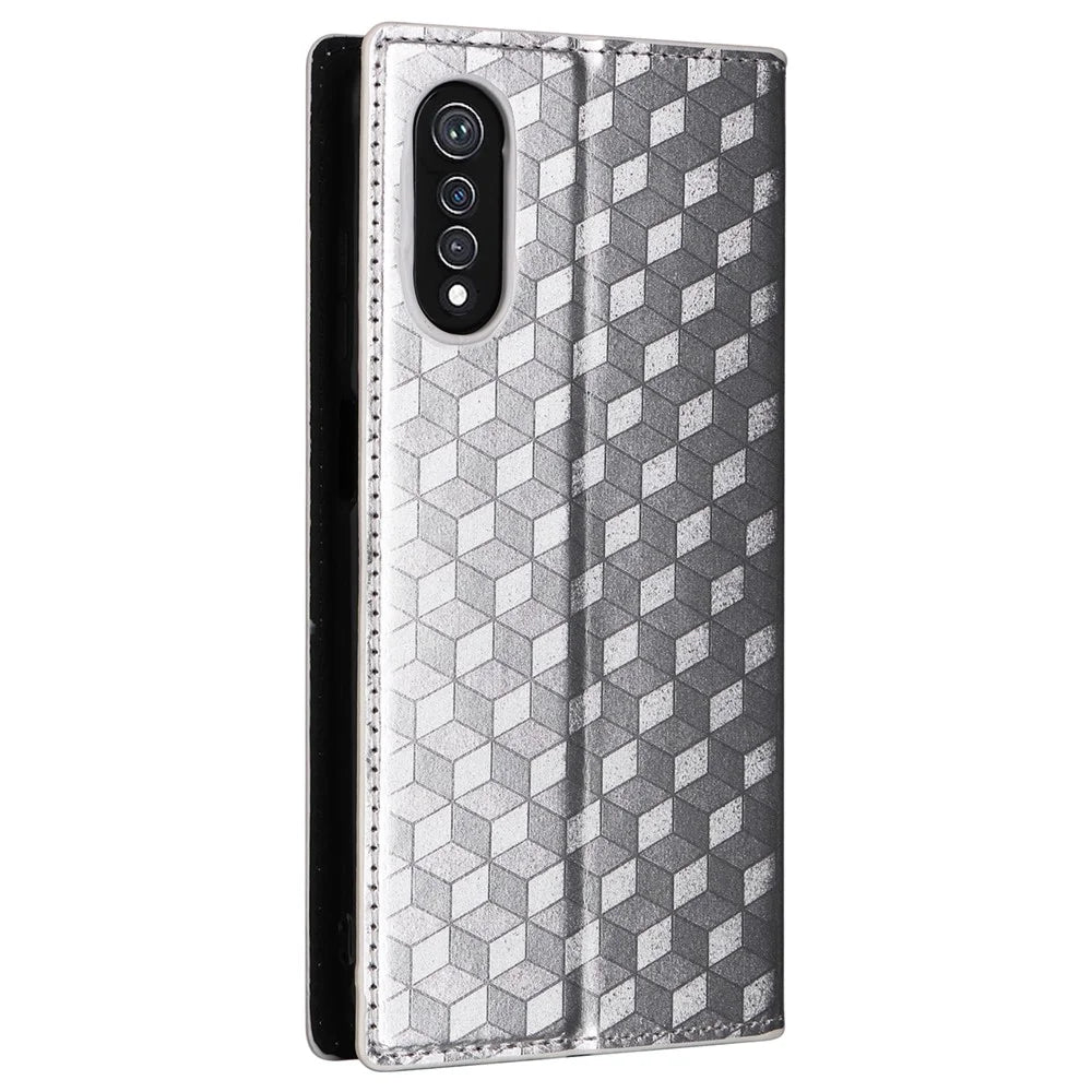 For Cubot X70 Case Rhombus Imprinted PU Leather Magnetic Auto-absorbed Phone Cover - Silver - 6