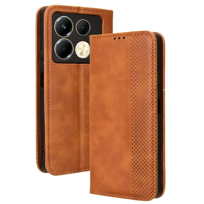 For Infinix Note 40 X6853 Leather Case Magnetic Closing Wallet Phone Cover - Brown - 1