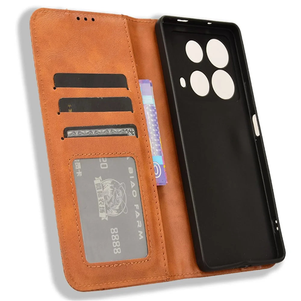 For Infinix Note 40 X6853 Leather Case Magnetic Closing Wallet Phone Cover - Brown - 5