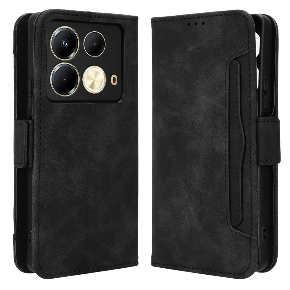 For Infinix Note 40 X6853 Case Shock-Absorbent Leather Phone Shell with Multiple Card Slots - Black - 1