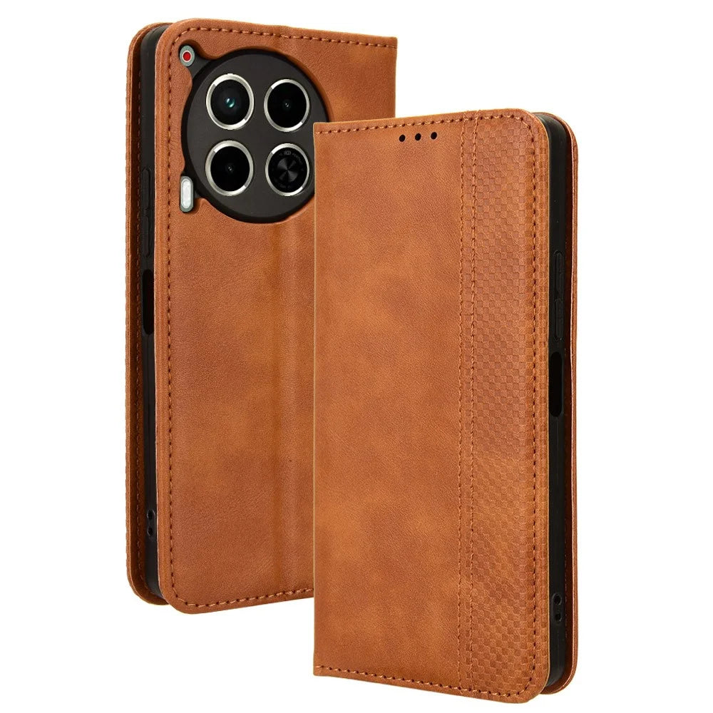 For TECNO Camon 30 4G CL6 / 5G CL7 Case Wallet PU Leather Flip Phone Stand Cover - Brown - 1
