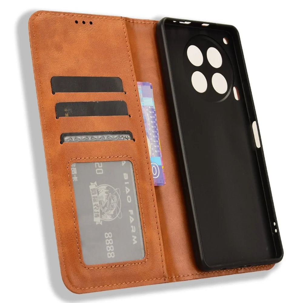 For TECNO Camon 30 4G CL6 / 5G CL7 Case Wallet PU Leather Flip Phone Stand Cover - Brown - 5