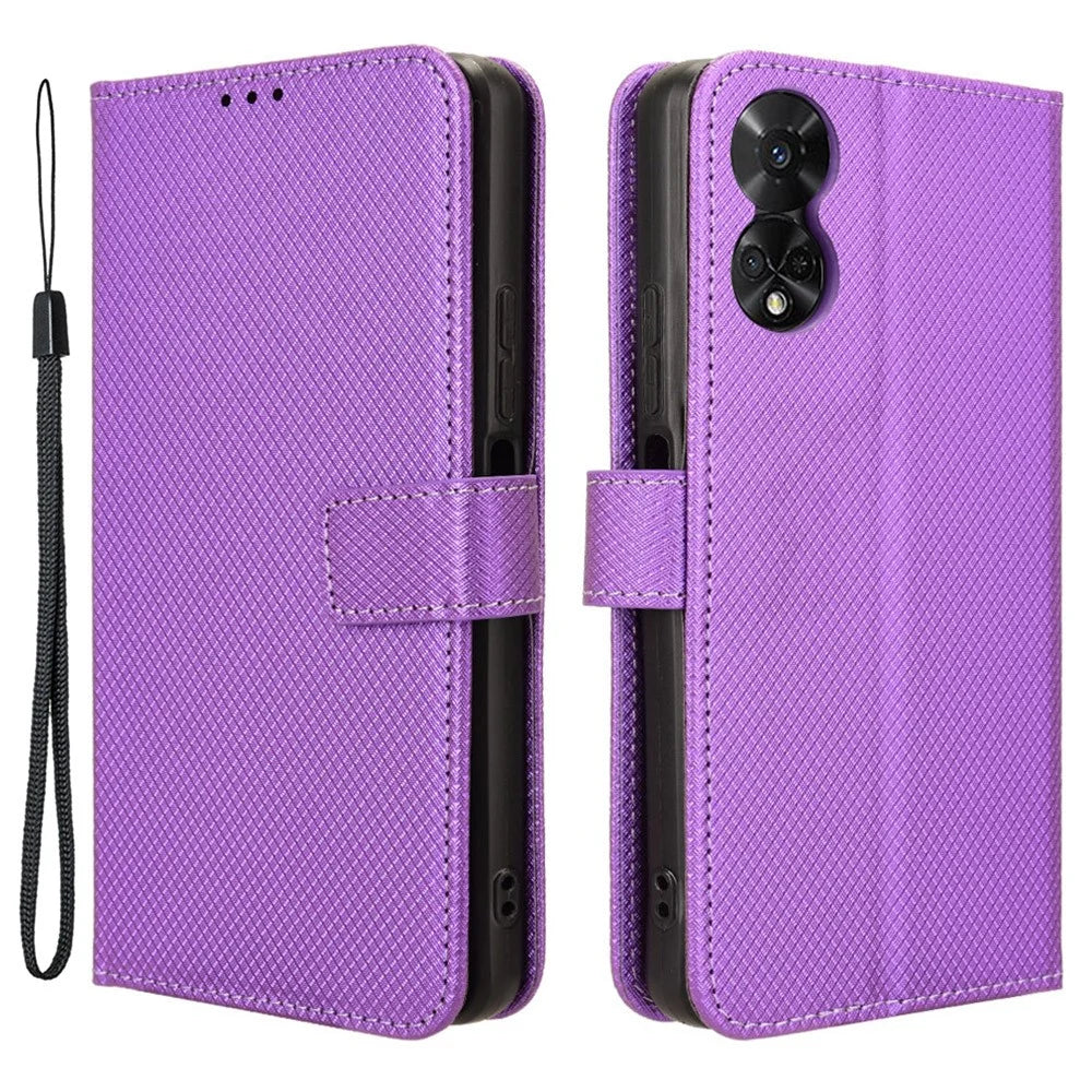 For TCL 50 5G Case Diamond Texture Leather Full Wrapped Phone Cover with Wrist Strap - Purple - 1