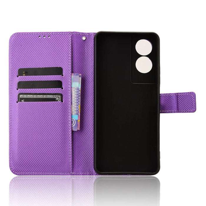 For TCL 50 5G Case Diamond Texture Leather Full Wrapped Phone Cover with Wrist Strap - Purple - 4