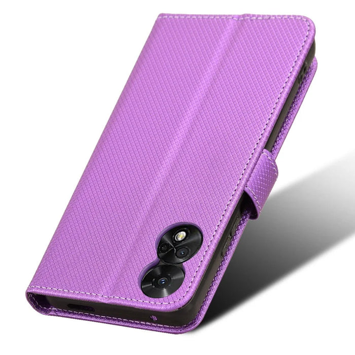 For TCL 50 5G Case Diamond Texture Leather Full Wrapped Phone Cover with Wrist Strap - Purple - 5