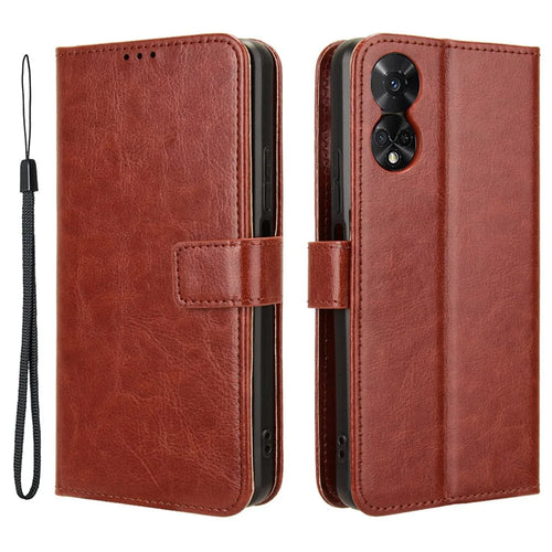 Phone Case for TCL 50 5G PU Leather Wallet Stand Crazy Horse Texture Phone Cover - Brown - 1