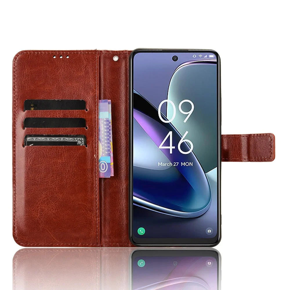 Phone Case for TCL 50 5G PU Leather Wallet Stand Crazy Horse Texture Phone Cover - Brown - 2