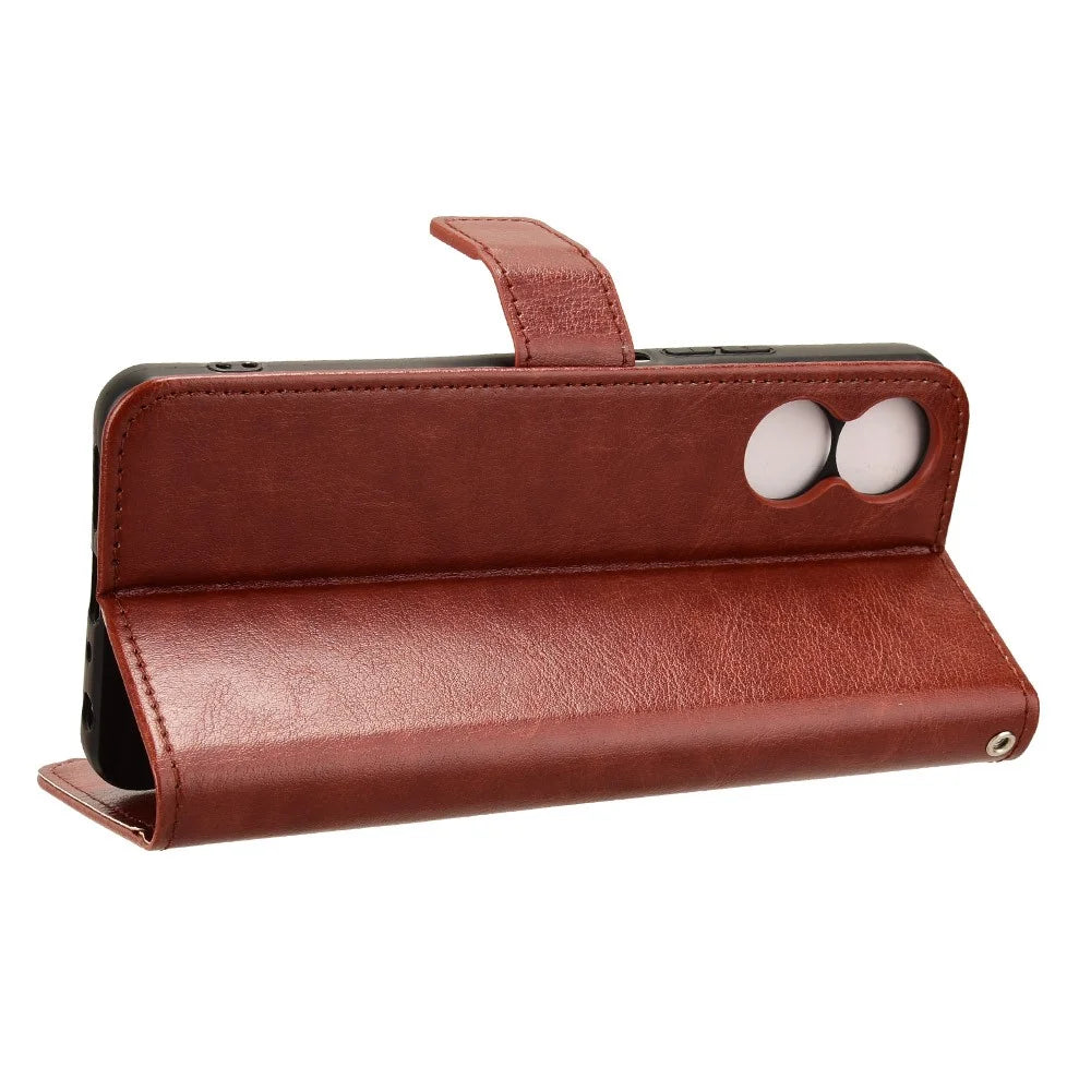 Phone Case for TCL 50 5G PU Leather Wallet Stand Crazy Horse Texture Phone Cover - Brown - 3