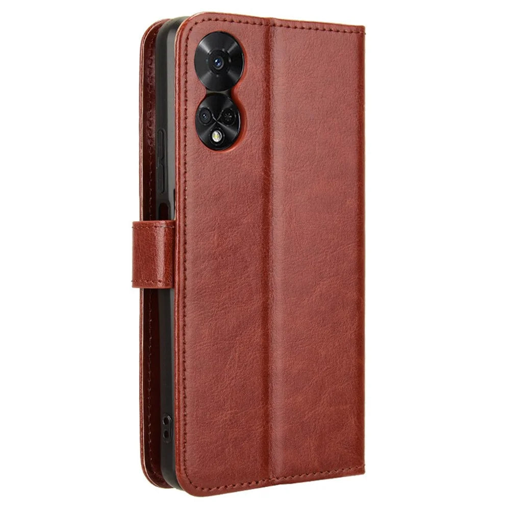 Phone Case for TCL 50 5G PU Leather Wallet Stand Crazy Horse Texture Phone Cover - Brown - 6
