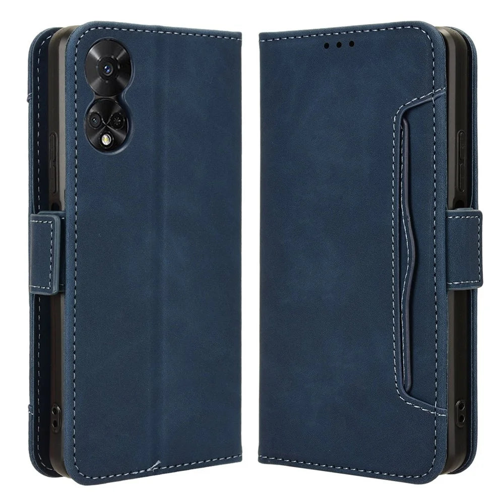 For TCL 50 5G Case Folio Leather Phone Protector Shell with Multiple Card Slots - Blue - 1