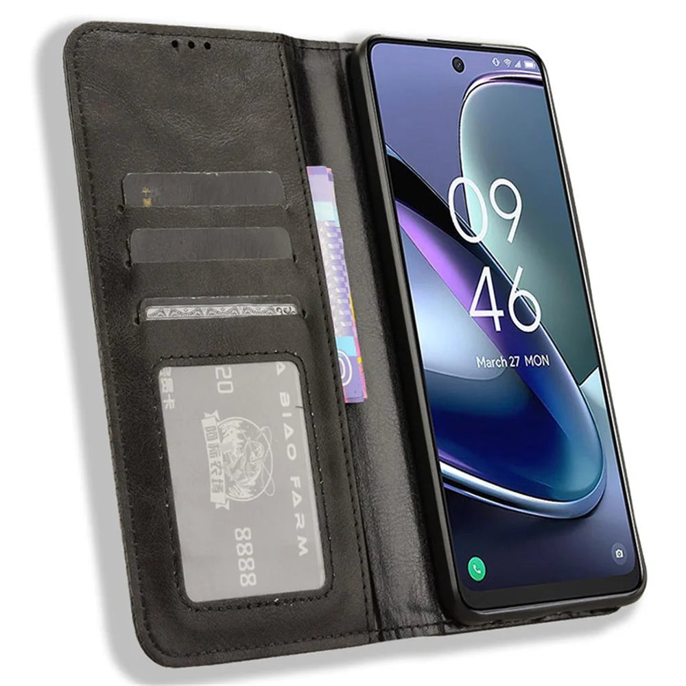 For TCL 50 5G Case Retro Leather Wallet Full Protection Phone Cover Mobile Accessories   - Black - 2