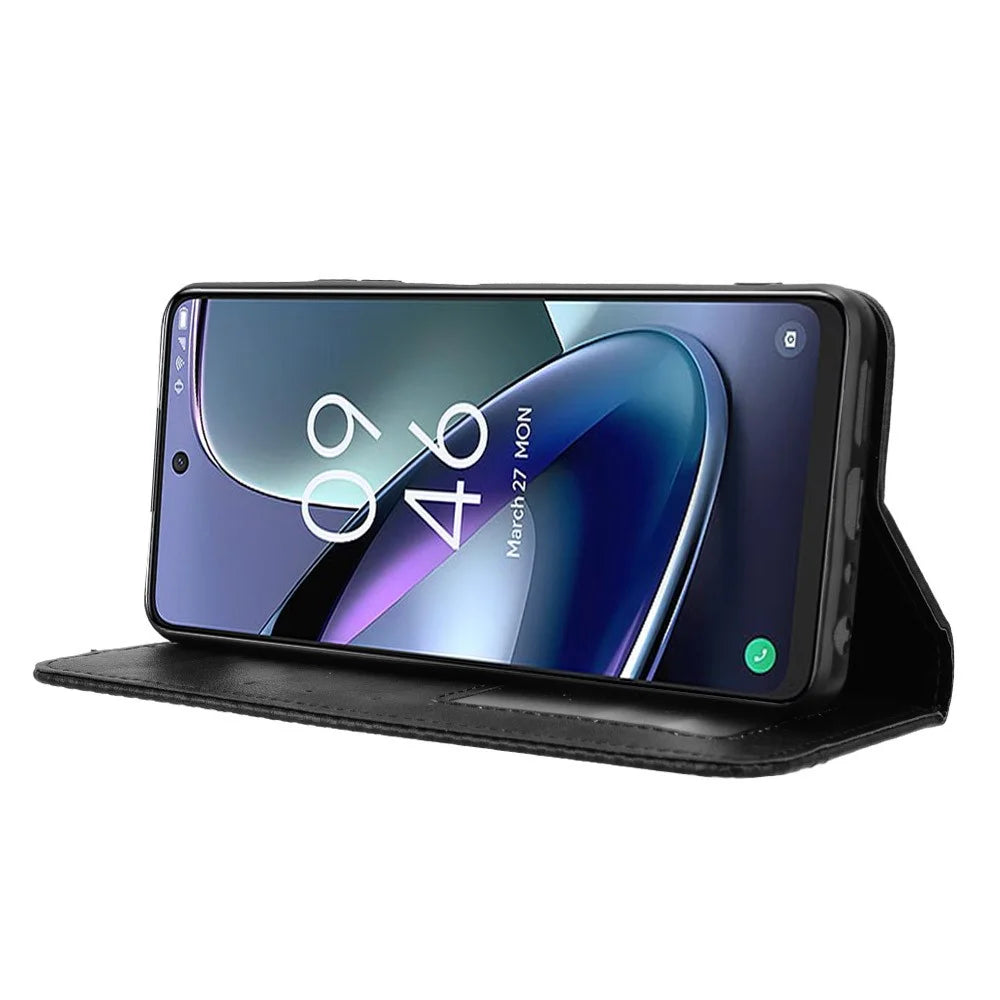 For TCL 50 5G Case Retro Leather Wallet Full Protection Phone Cover Mobile Accessories   - Black - 3