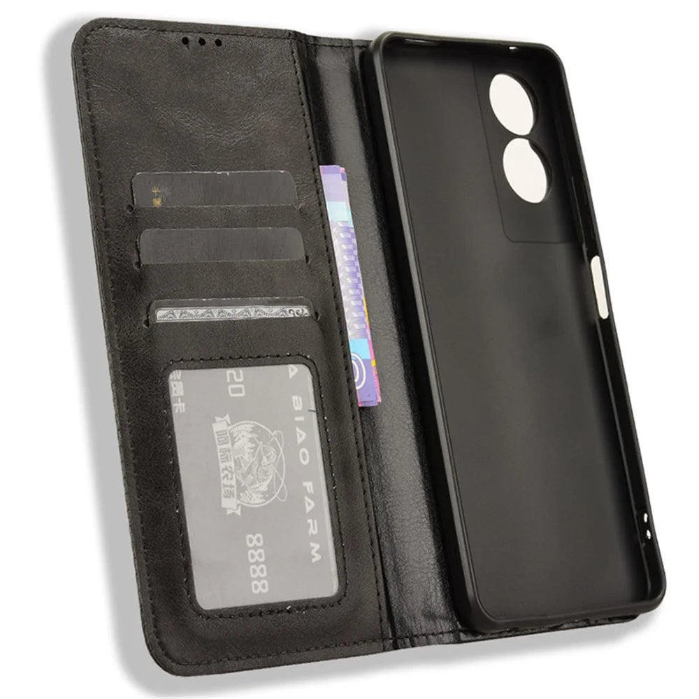 For TCL 50 5G Case Retro Leather Wallet Full Protection Phone Cover Mobile Accessories   - Black - 5