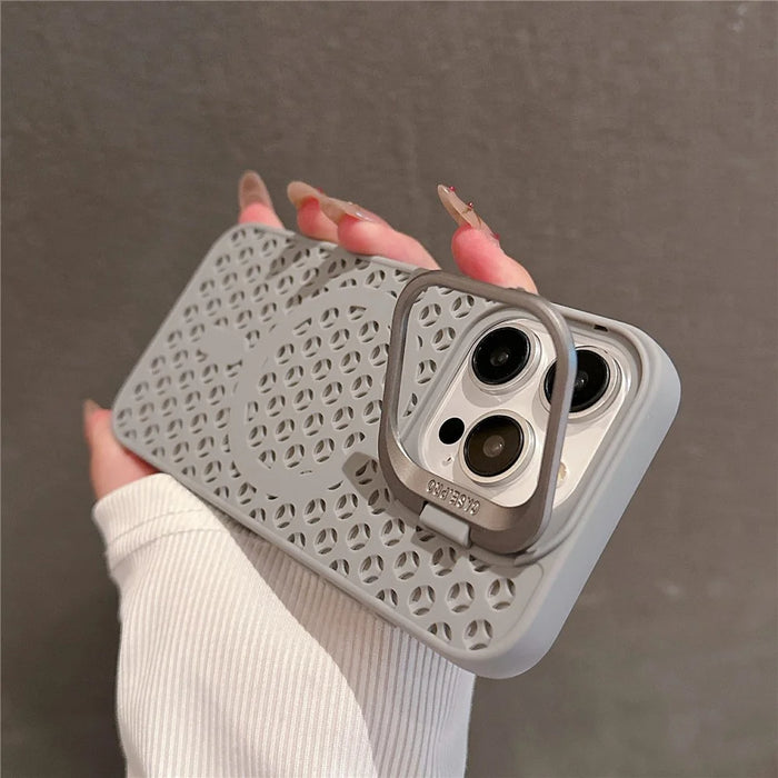 For iPhone 14 Pro Magnetic Case Anti-Drop Lens Kickstand TPU+PC Phone Cover - Grey - 3