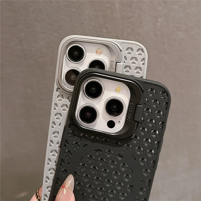 For iPhone 14 Pro Magnetic Case Anti-Drop Lens Kickstand TPU+PC Phone Cover - Grey - 6