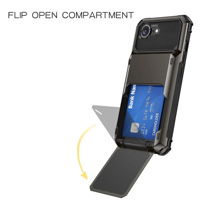 For iPhone 17e / 16e Phone Cover PC+TPU Dual Layer Back Case with Card Holder - Black - 2