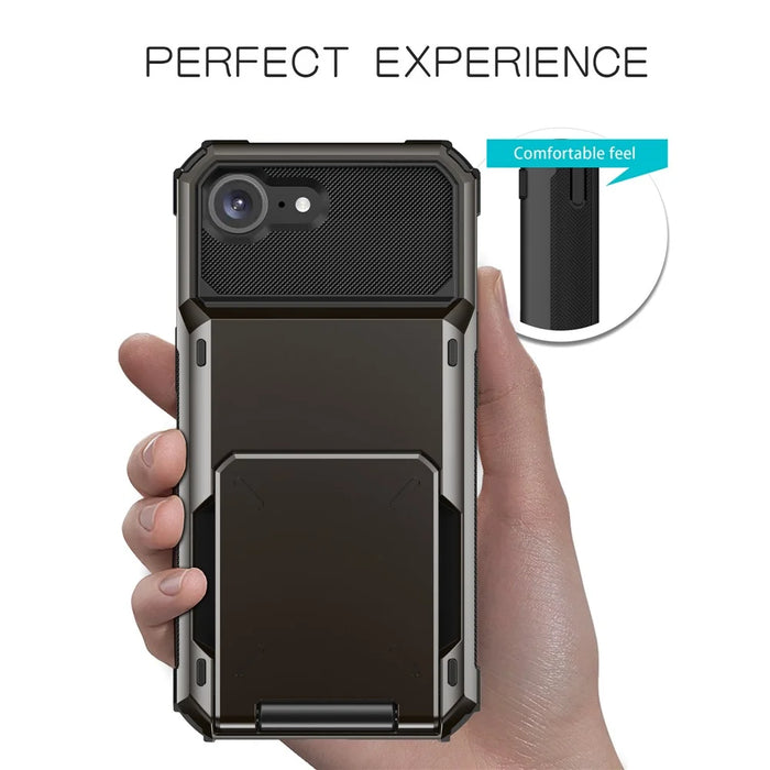 For iPhone 17e / 16e Phone Cover PC+TPU Dual Layer Back Case with Card Holder - Black - 3