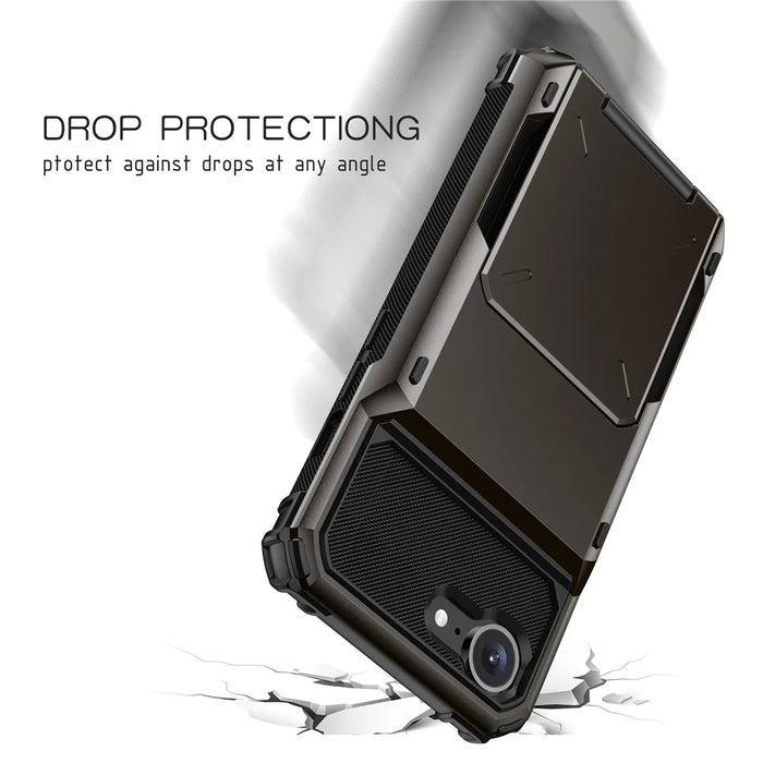 For iPhone 17e / 16e Phone Cover PC+TPU Dual Layer Back Case with Card Holder - Black - 6