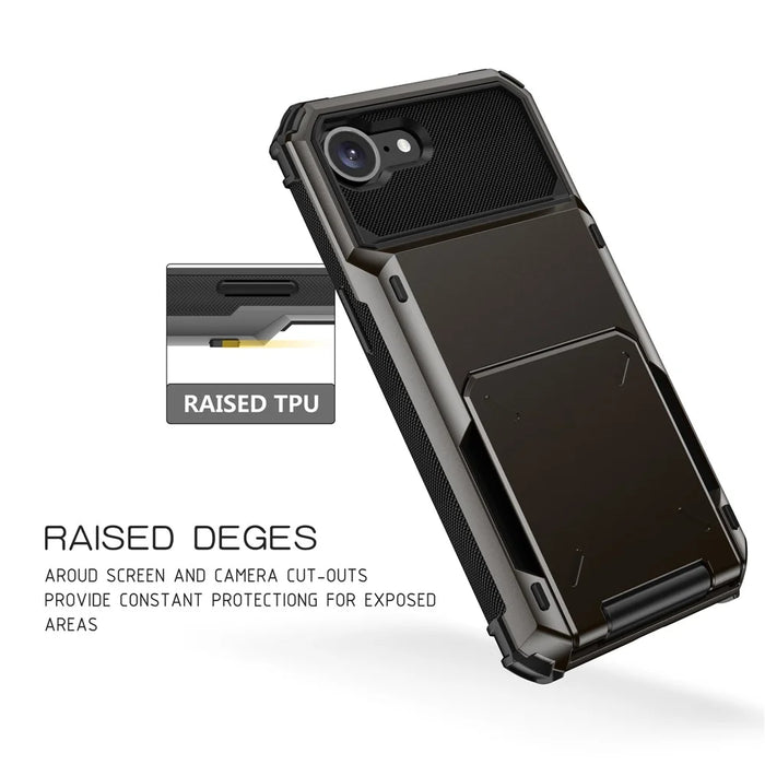 For iPhone 17e / 16e Phone Cover PC+TPU Dual Layer Back Case with Card Holder - Black - 7