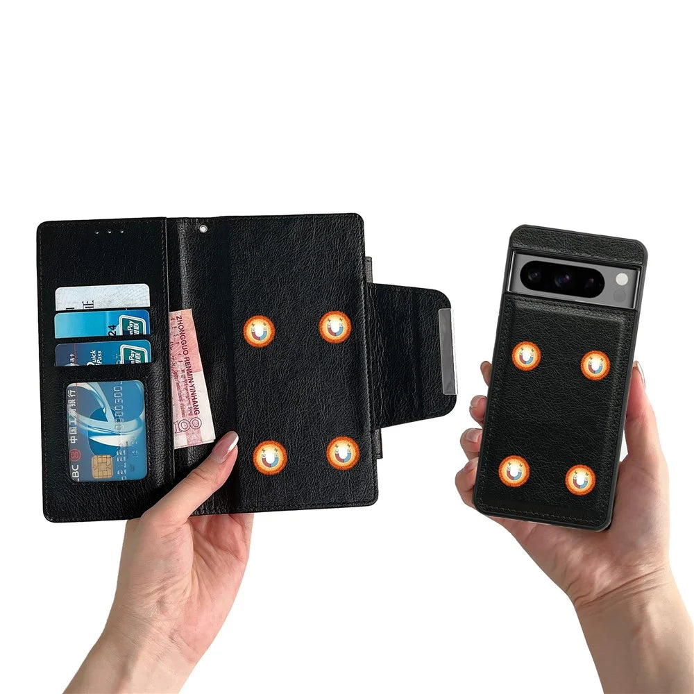 For Google Pixel 9 / Pixel 9 Pro Wallet Case Detachable 2-in-1 Design Leather Phone Stand Cover - Black - 6