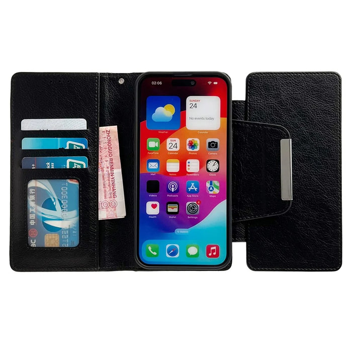 For iPhone 15 Case Detachable 2-in-1 Leather Wallet Phone Cover - Black - 2