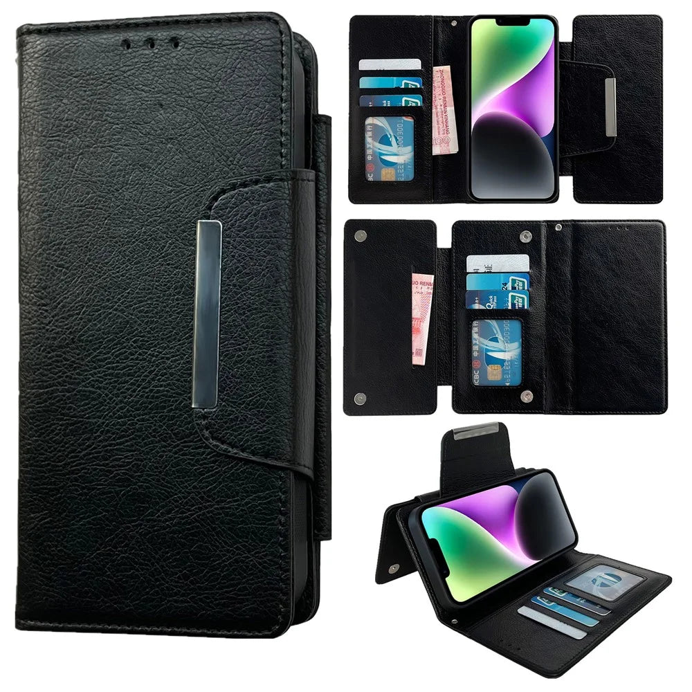 For iPhone 14 Plus Case PU Leather Detachable 2-in-1 Design Wallet Phone Cover - Black - 1