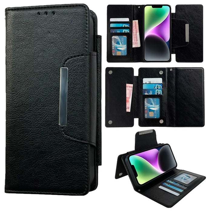 For iPhone 14 Plus Case PU Leather Detachable 2-in-1 Design Wallet Phone Cover - Black - 1