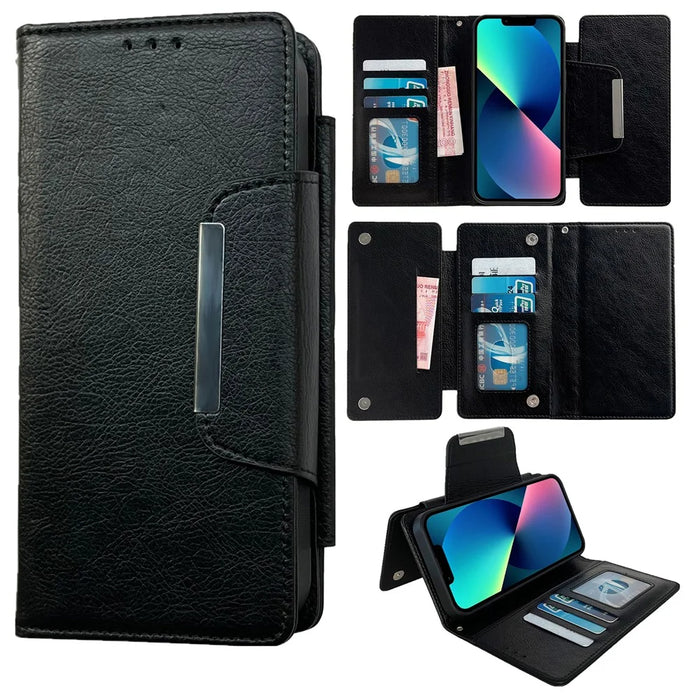 For iPhone 13 Wallet Case Detachable 2-in-1 Shockproof Leather Phone Cover - Black - 1