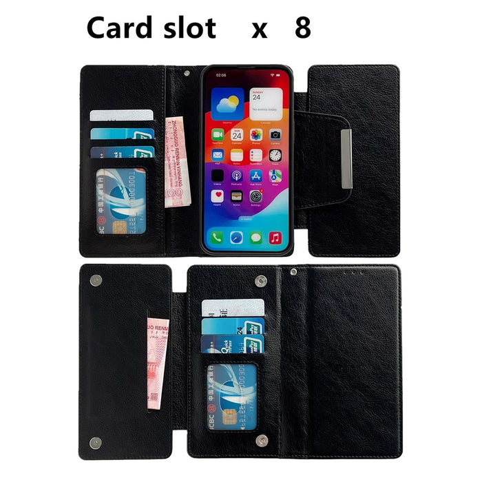 For iPhone 13 Wallet Case Detachable 2-in-1 Shockproof Leather Phone Cover - Black - 7