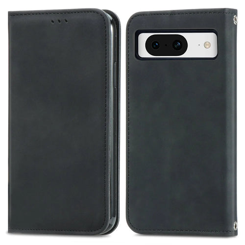 For Google Pixel 8a Book Style Flip Case PU Leather Skin-touch Phone Cover - Black - 1