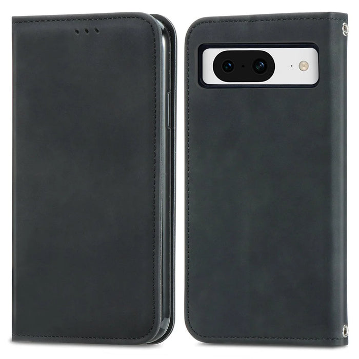 For Google Pixel 8a Book Style Flip Case PU Leather Skin-touch Phone Cover - Black - 1